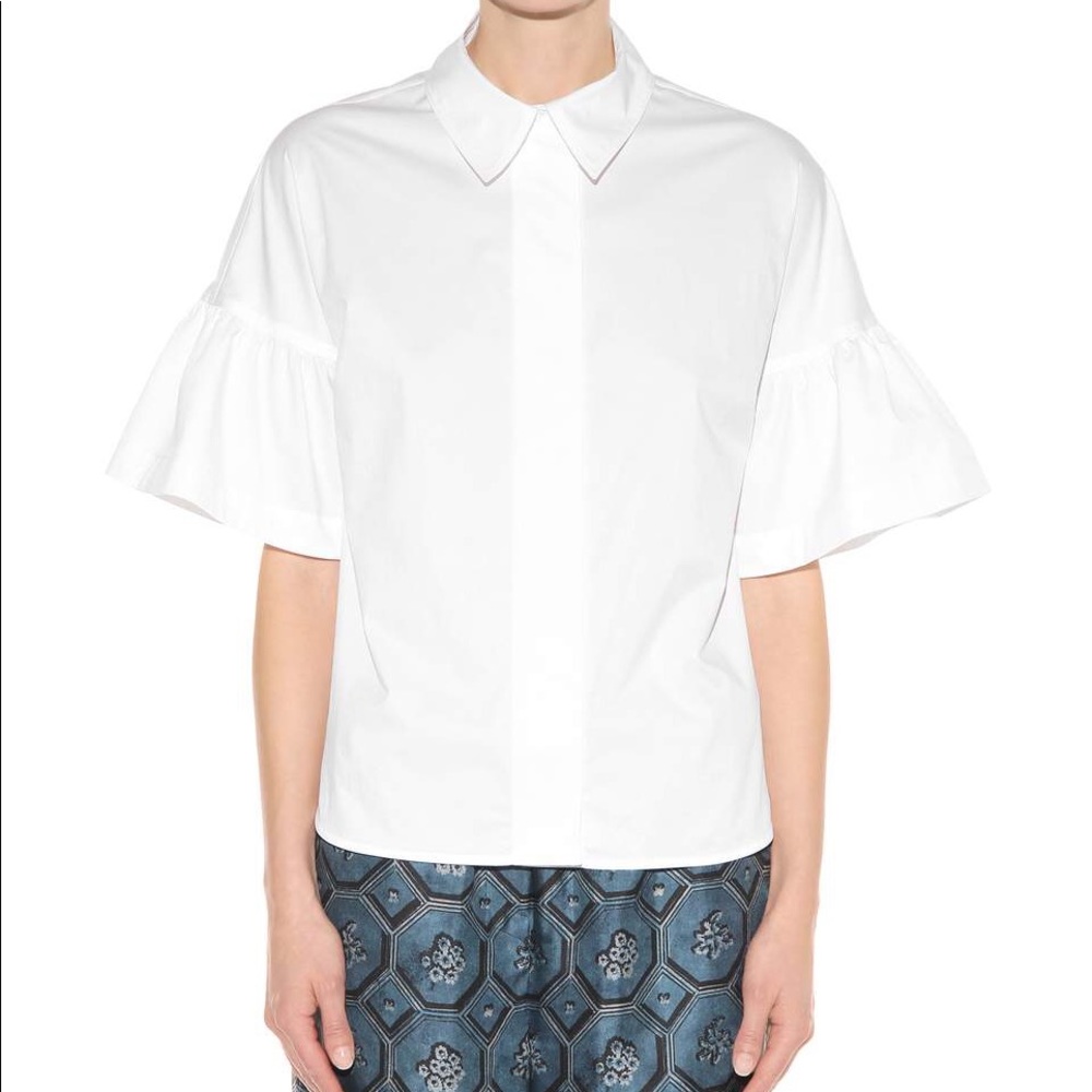 Blue and a white Striped Burberry Bell Sleeve Top